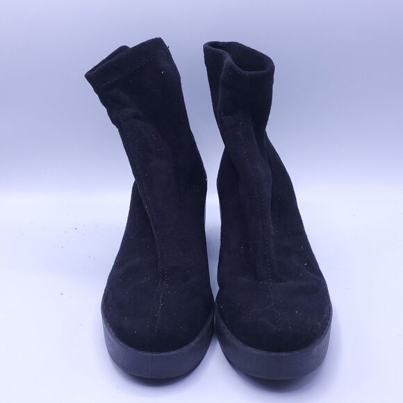 Asos Casual Suede Slip On Mid Rise Black Heel Boot Womens Size 7 37 Black - Picture 2 of 8